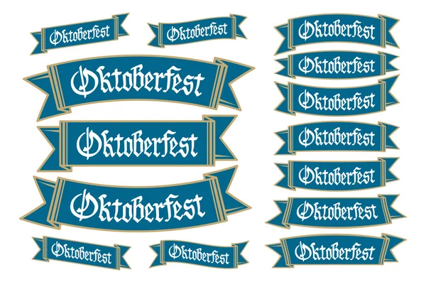 Bandiere Oktoberfest in colori bavaresi set vettoriale. Festival della Baviera nastro bianco e blu Oktoberfest. Monaco di Baviera design icona nazionale Oktoberfest nastro cultura tradizione segno colorato . — Vettoriale Stock