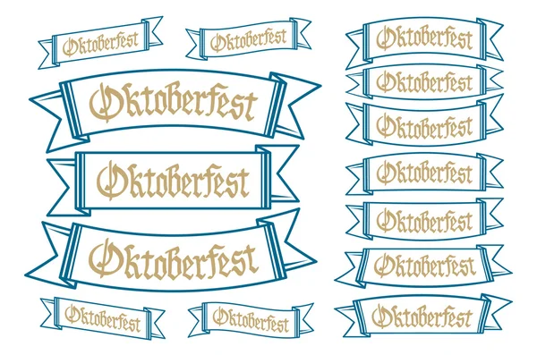 Banderas Oktoberfest en conjunto de vectores de colores bavarianos. Festival de Baviera blanco y azul Oktoberfest cinta. Diseño de Munich icono nacional Oktoberfest cinta cultura tradición colorido signo . — Archivo Imágenes Vectoriales