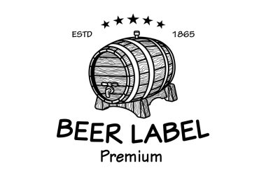 fıçı kroki. Vintage Logo şablonlar kümesi bira evi, bira şirketi, kafeler, barlar, Restoran için. Vektör toplama
