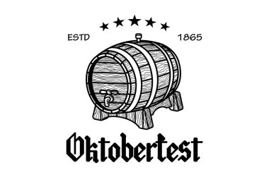 Lastik damga bira varil, kupa ve metin Bira Festivali Oktoberfest vektör çizim Retro tarz.