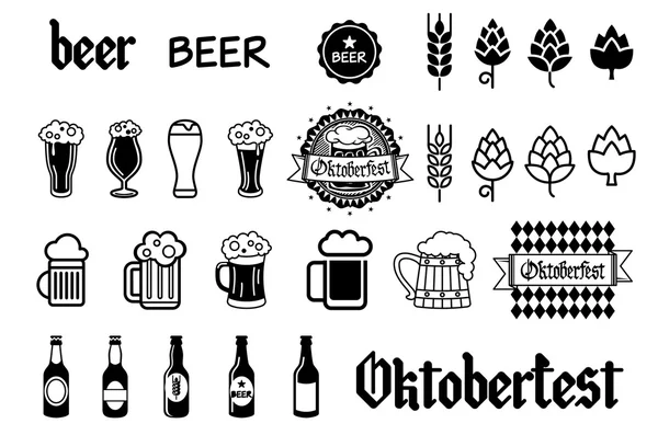Conjunto de iconos de vector de cerveza - botella, vidrio, pinta — Archivo Imágenes Vectoriales