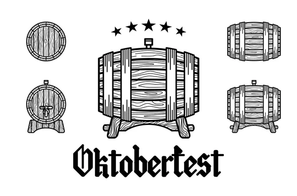 Timbro in stile retrò con fusto di birra, tazza e il testo Festival della birra Oktoberfest Illustrazione vettoriale . — Vettoriale Stock