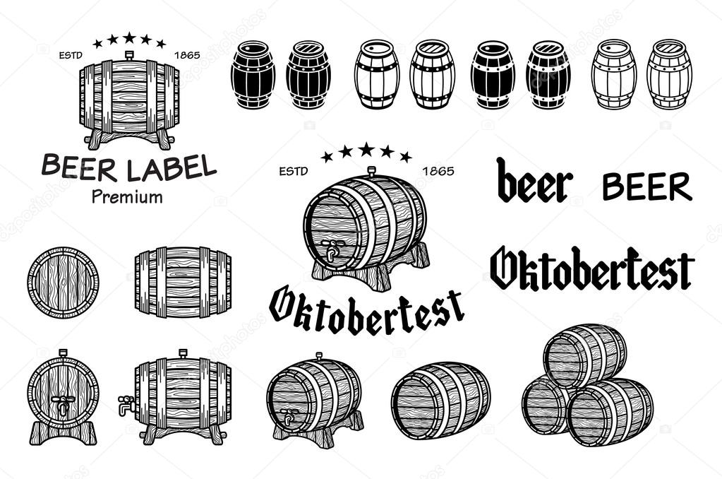 Vector set of barrels in vintage style. Collection barrels on a white background - stock vector.