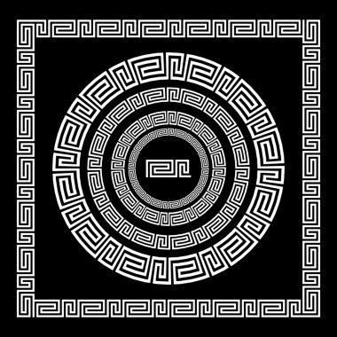 Yunan süsleme. Daire süsleme Menderes. Yuvarlak kare, rozet antik elemanları. Yunan Ulusal antika yuvarlak model, vektör. Dikdörtgen darbe. Kenarlık