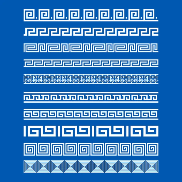 Conjunto de elementos de decoración de borde patrones sin costura en el estilo de Grecia. Colección vectorial arte — Archivo Imágenes Vectoriales