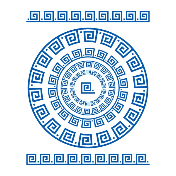 Ornamento del círculo meandro. Marco redondo, roseta de elementos antiguos. Griego patrón redondo nacional antiguo, vector. Pulso rectangular. Antigua frontera de meandros sin costuras — Archivo Imágenes Vectoriales