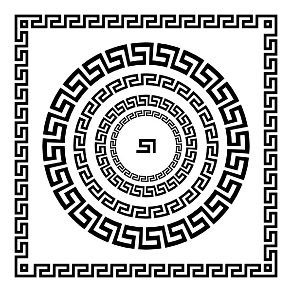 Adorno griego. Ornamento del círculo meandro. Marco redondo, roseta de elementos antiguos. Griego patrón redondo nacional antiguo, vector. Pulso rectangular. frontera — Vector de stock