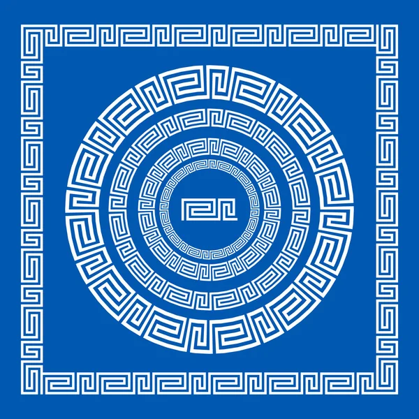 Yunan Menderes desen ve yuvarlak ve kare kare için kendi uygulama örnekleri oluşturmak için vektör fırçalar kümesi. Yunan sınırları. Beyaz arka plan üzerinde izole mavi renk — Stok Vektör