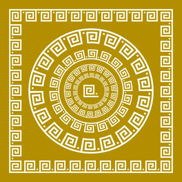 Vector instellen traditionele vintage gouden vierkante en ronde Griekse sieraad Meander en bloemmotief op een zwarte achtergrond — Stockvector