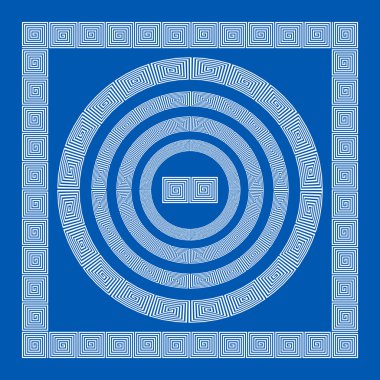 Yunan Meander desenleri oluşturmak için fırçalar kümesi. Yunan geleneksel sınırları. Beyaz arka plan üzerinde izole mavi renkli Dekorasyon elemanları. Bölücü, çerçeve, vb. olarak kullanılabilir. Vektör illustratio