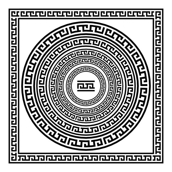 Greek traditional meander border set. Vector antique frame pack. Decoration element patterns in black and white colors. Ethnic collections. Vector illustrations.