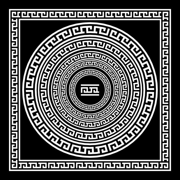 Greek traditional meander border set. Vector antique frame pack. Decoration element patterns in black and white colors. Ethnic collections. Vector illustrations.