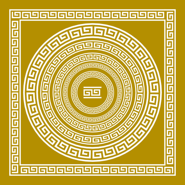 Vector set frieze with vintage golden Greek ornament Meander pattern greece art