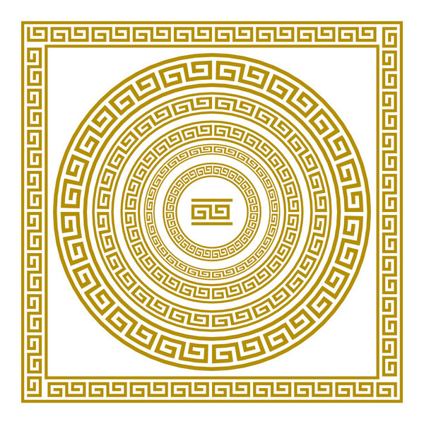 Vector set frieze with vintage golden Greek ornament Meander pattern greece art