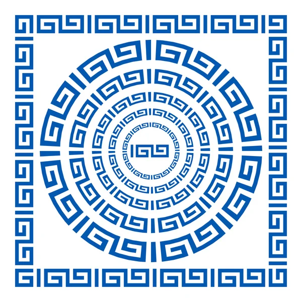 Conjunto de pinceles para crear los patrones de Meandro griego. Fronteras tradicionales griegas. Elementos decorativos en color azul aislados sobre fondo blanco. Podría ser utilizado como divisor, marco, etc. Ilustración del vector — Vector de stock
