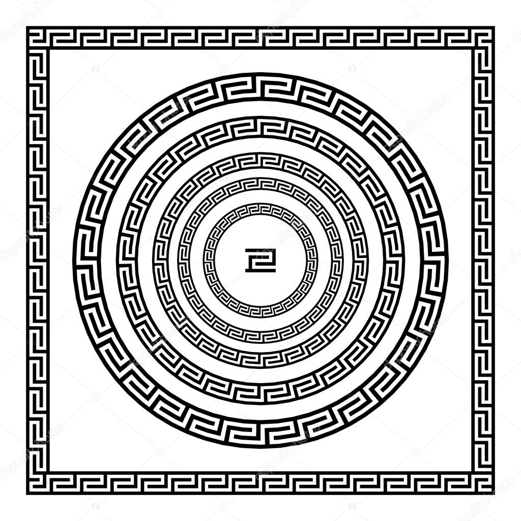 border greek Round frame with a meander. Vector black and white illustration.