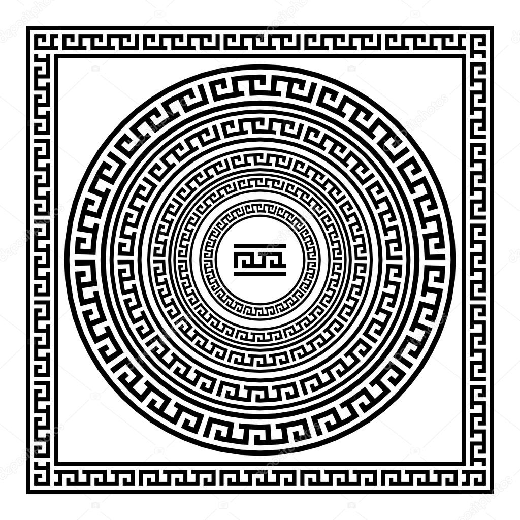 Greek traditional meander border set. Vector antique frame pack. Decoration element patterns in black and white colors. Ethnic collections. Vector illustrations.