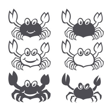 Yengeç vektör deniz gıda simge gülümseme düz ayarla