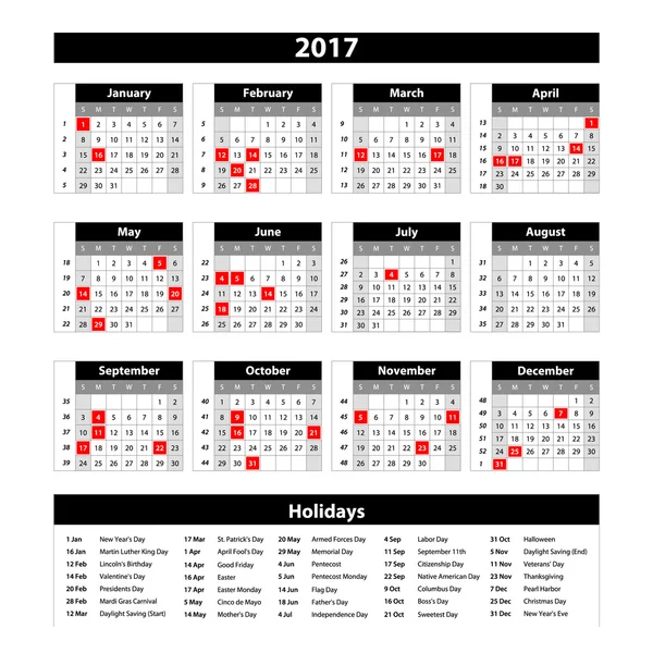 2017 naptár tervező Design. vektor — Stock Vector