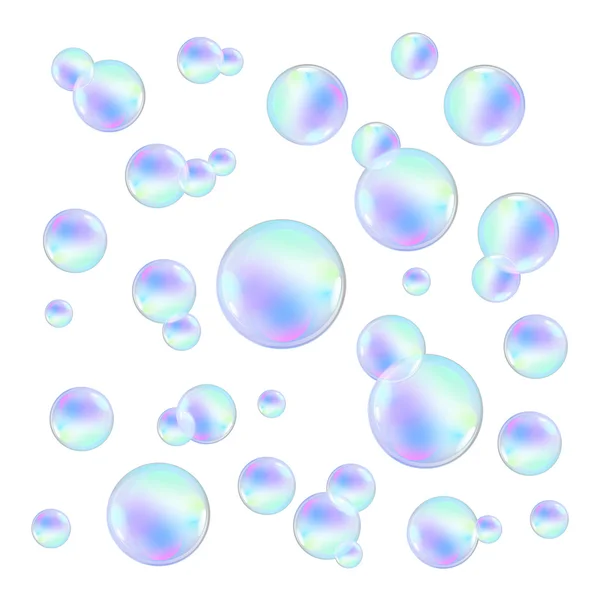 带彩虹反射镜的现实肥皂泡隔离矢量图 — 图库矢量图片