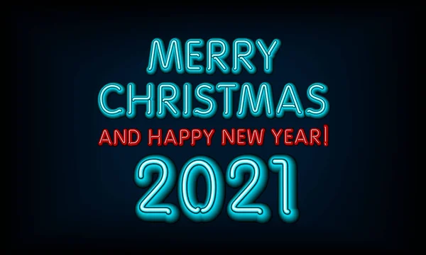 Joyeux Noël Bonne Année L2021 Ettering Signe Vectoriel Néon Carte — Image vectorielle