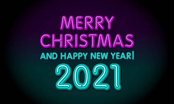 Carte Vœux Lettres Fluo Joyeux Noël Bonne Année 2021 Sur — Image vectorielle