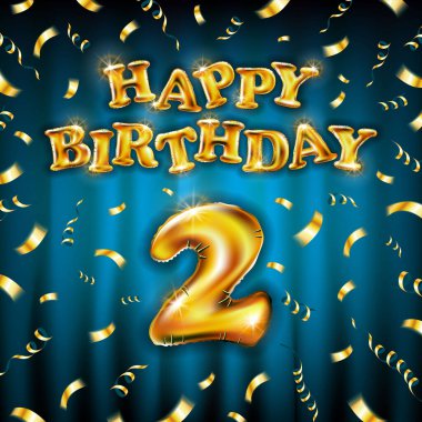 Altın şişirilebilir balondan yapılmış mutlu yıllar. Mavi arka planda iki harf izole edilmiş. Mutlu yıllar parti balonları konsept vektör illüstrasyonu