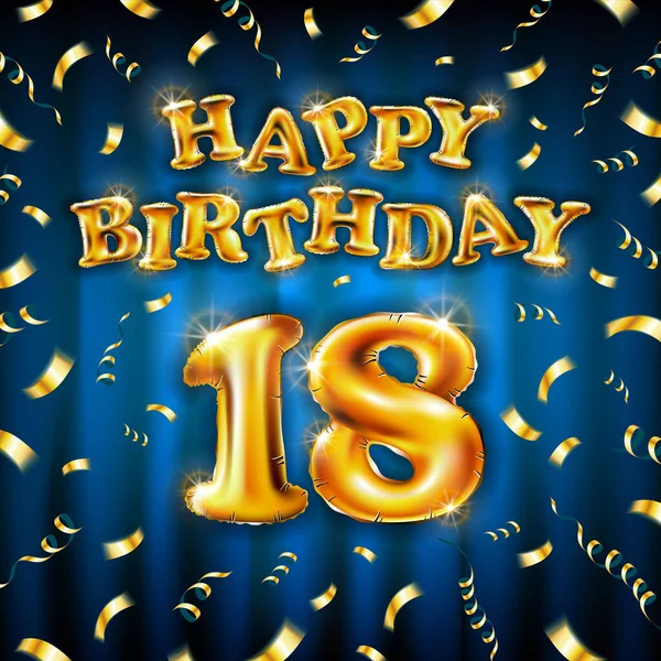 Glückwunschbotschaft Zum Geburtstag Aus Goldenem Aufblasbaren Ballon Achtzehn Buchstaben Isoliert — Stockvektor
