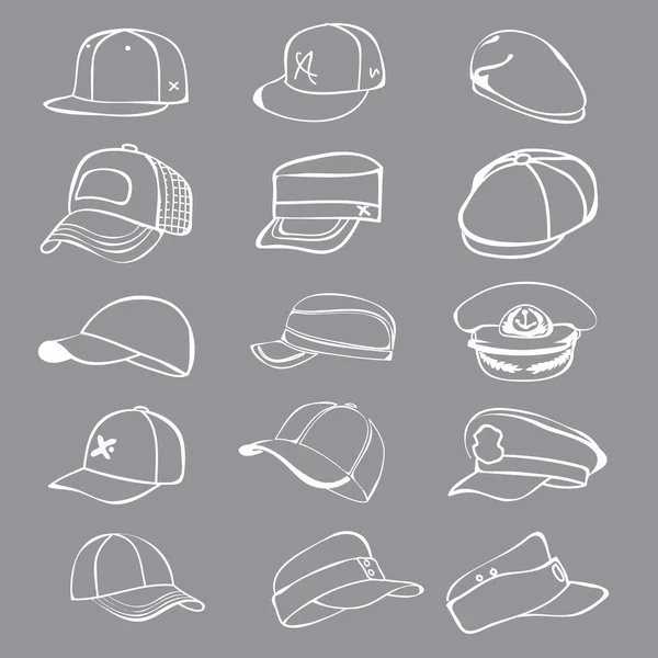 Σύνολο ΚΓΠ που απομονώνονται σε λευκό καπέλο εικόνα διάνυσμα μπέιζμπολ ραπ — Διανυσματικό Αρχείο