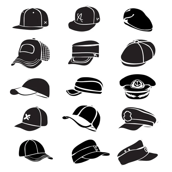 Conjunto de gorra aislado en sombrero blanco icono vector de béisbol rap — Vector de stock