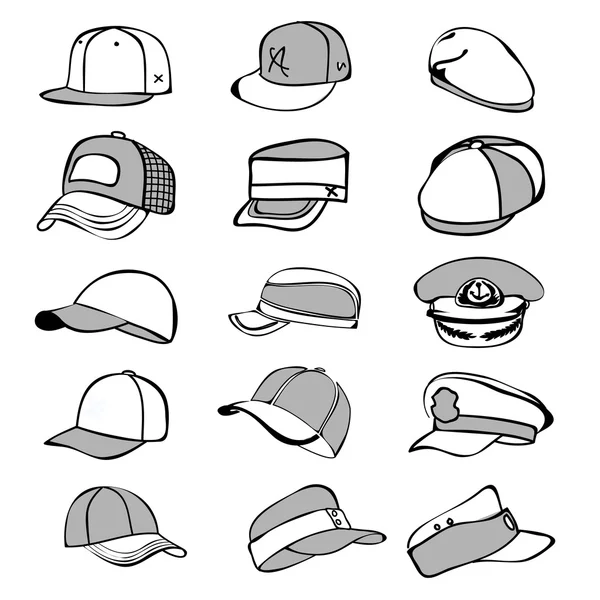 Conjunto de gorra aislado en sombrero blanco icono vector de béisbol rap — Vector de stock