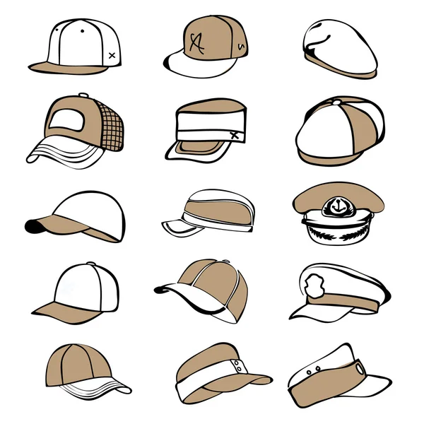 Conjunto de gorra aislado en sombrero blanco icono vector de béisbol rap — Archivo Imágenes Vectoriales