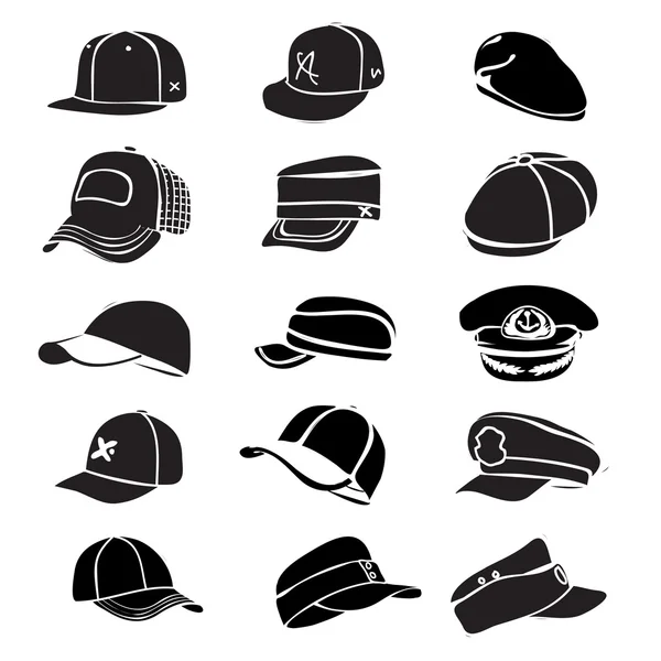 Шапочка набор изолирован на белой шляпе иконка вектор бейсбол рэп Стоковая Иллюстрация