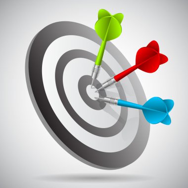 Kırmızı hedef yakın çekim vektör üzerinde mavi dart