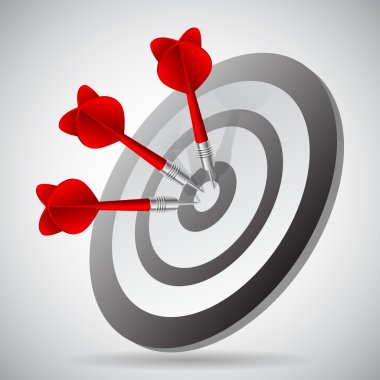 Kırmızı hedef yakın çekim vektör üzerinde mavi dart