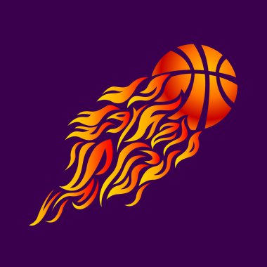 vektör, alev, yangın, topu, portakal, basketbol, simge, simge,