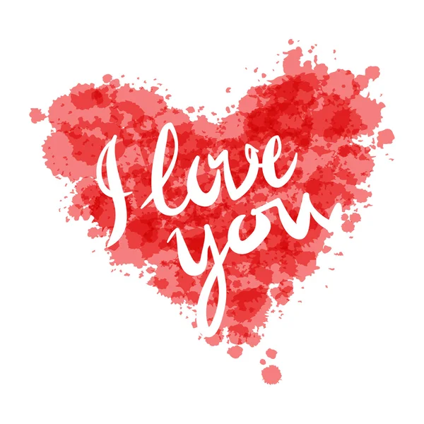 Je t'aime coeur fond rouge peint avec vecteur aquarelle — Image vectorielle