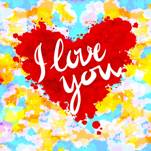 Corazón, te amo, pintura colorida salpicadura ilustración vector fondo — Vector de stock