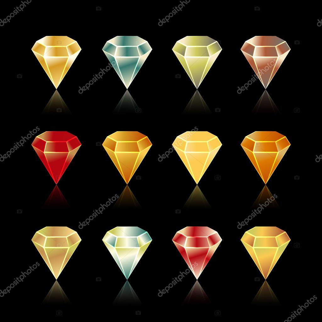Shiny and bright  star, rounded , hexagon and drop gem set in vector (isolated)
