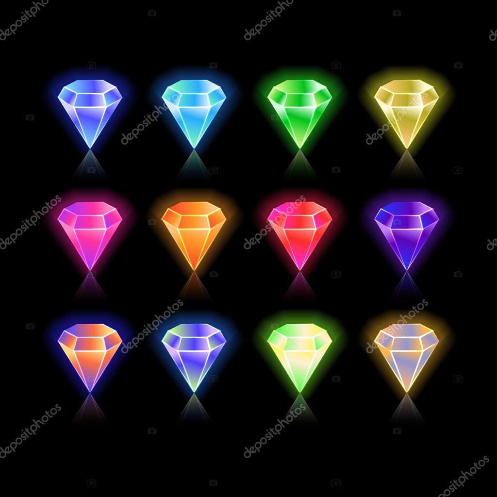 Shiny and bright  star, rounded , hexagon and drop gem set in vector (isolated)