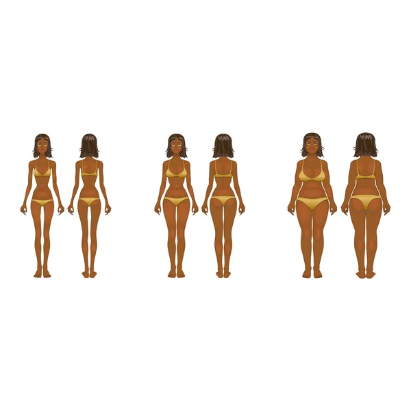 Mujer gorda y delgada, ilustración vectorial, normal, cuerpo anorexia — Archivo Imágenes Vectoriales