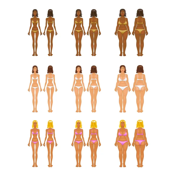 Mujer gorda y delgada, ilustración vectorial, normal, cuerpo anorexia — Archivo Imágenes Vectoriales