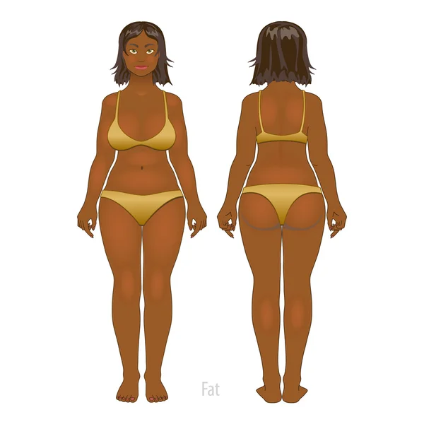 Mujer gorda y delgada, ilustración vectorial, normal, cuerpo anorexia — Vector de stock