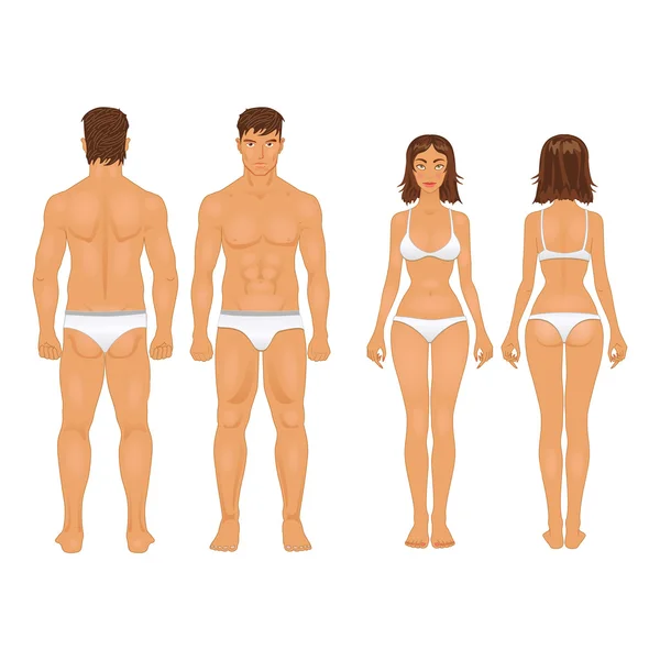 Tipo de cuerpo sano de hombre y mujer en colores retro — Archivo Imágenes Vectoriales
