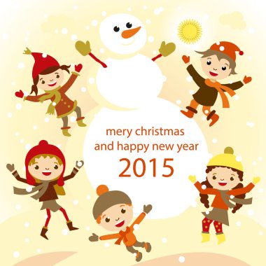 Kardan adam ailesinin bir kürk-ağaç vektör retro 2015 Giydir