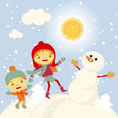 Kış eğlence kardan adam çocuklar 2015 retro vektör