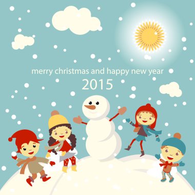 karakterler komik çocuklar kış kar kümesi vektör 2015