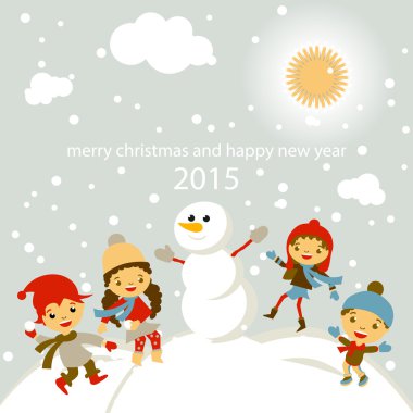 karakterler komik çocuklar kış kar kümesi vektör 2015