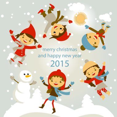 karakterler komik çocuklar kış kar kümesi vektör 2015