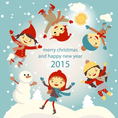 karakterler komik çocuklar kış kar kümesi vektör 2015